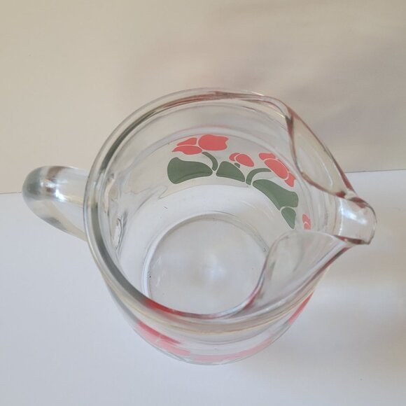 Vintage Glass Pitcher With Red Tulip Floral Design By Nina - Picture 3 of 6